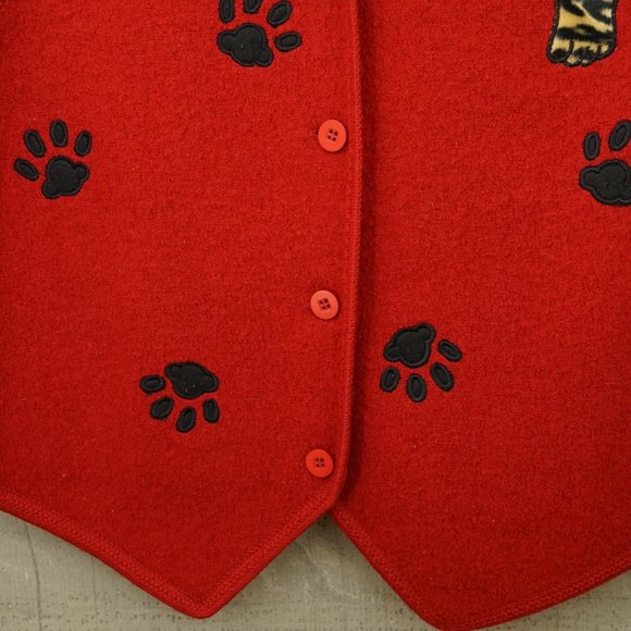 Lisa International Boiled Wool Vest Red Leopard Print Size M - Picture 2 of 5